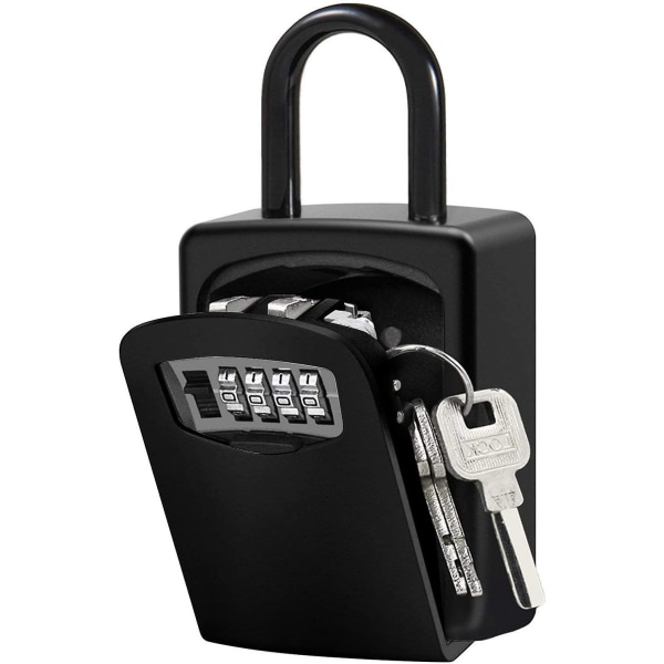 Nyckelskåp Utomhusnyckellåda med 4 digitala kombinationskoder Väggmonterad nyckelskåpförvaring för hem, skola, kontor, fabrik, företag, bil, garage (b)