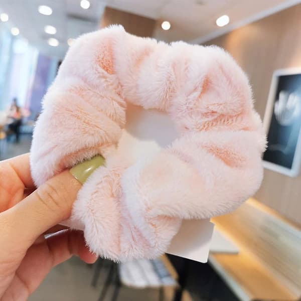 Bløde plys hår scrunchies pandebånd elastiske søde hårbånd bløde hårvenlige hestehaleholder til piger Pink