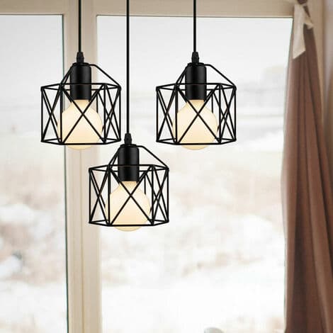 Lysekrone Pendellampe Metalkabinet Moderne Loftslampe E27 til Soveværelse Stue Gang Sort - Rektangulær Base - B