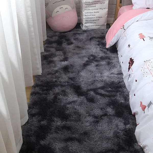 Tvättbar, halkfri ryamatta 120x200 cm – Lång lugg polyester – Optimal komfort för vardagsrum, sovrum, hall – Mörkgrå