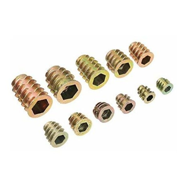 230 kpl Sinkkiseosheksakulmaiset kierteitetyt insert-mutterit Kierteitetyt insert-mutterit Ulkokierre M4 M5 M6 M8 M10 puukalusteille N