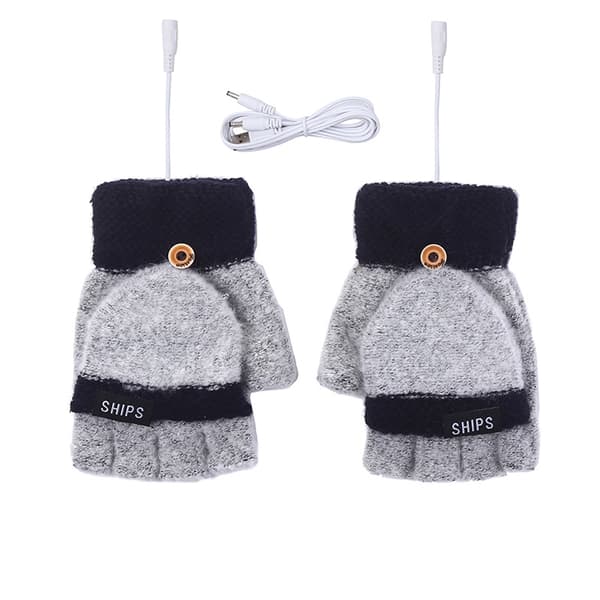 Blå USB-uppvärmda handskar Unisex Vinterstickade handskar Halvfinger