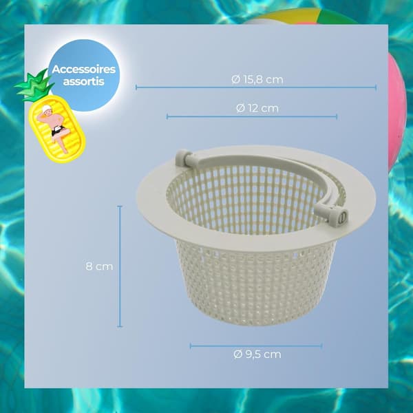 Grå Skimmerkorg | 12 cm diameter poolskimmerkorg | 8 cm hög poolsil | Skimmerskärm