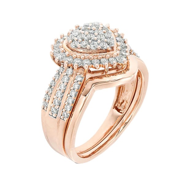 Moderne kvinders kubiske zirkonia-indlagte hjertefinger ring bryllupsfest smykker gave Rose Gold US 9