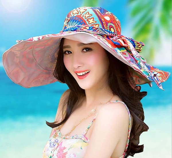 Kvindes Solhat Pakkebar Vendbar Spandhat UV Solbeskyttelse Bredbremmet Sommer Strandhat A Floral Beige
