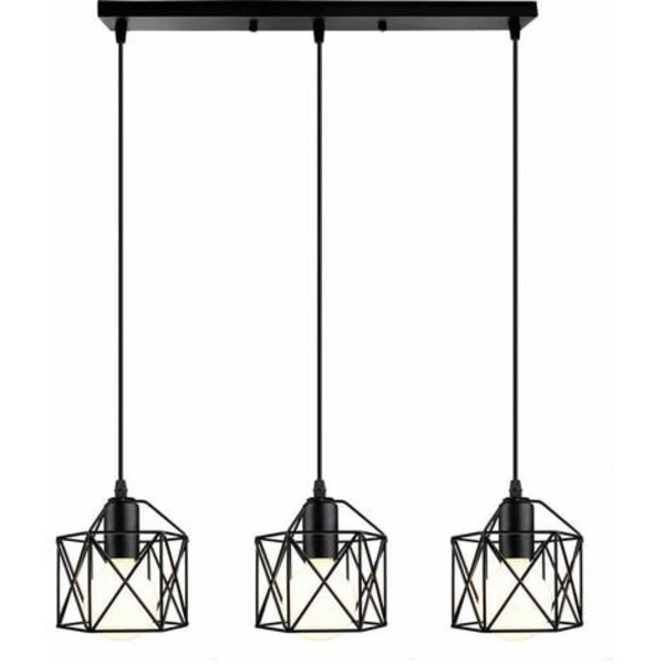 Chandelier Hänglampa Metallbur Modern Taklampa E27 för Sovrum Vardagsrum Korridor Svart - Rektangulär Bas - B