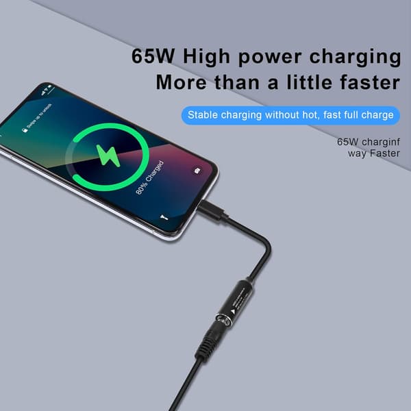 PD65W DC5525 ladekabel til USB-C DC 5.5mm x 2.5mm rundplugg til Type C bærbar strømkabel