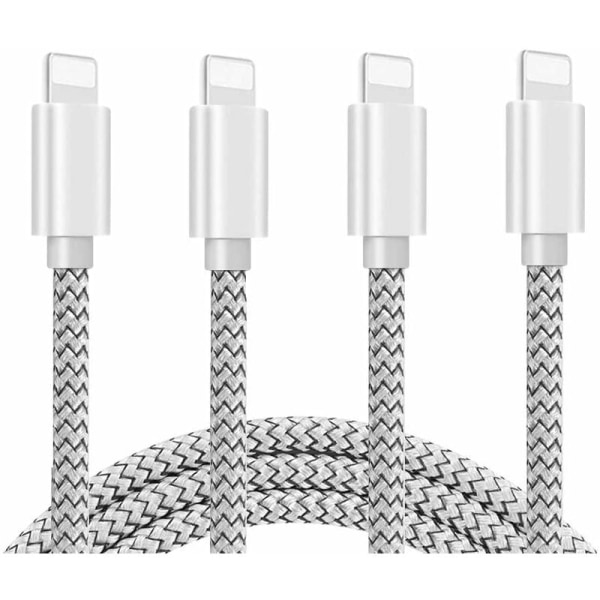 3m Apple Silvergrå iPhone-laddningskabel Nylon 10ft Flätad Nylon USB-laddnings- och synkroniseringskabel för inomhusbruk