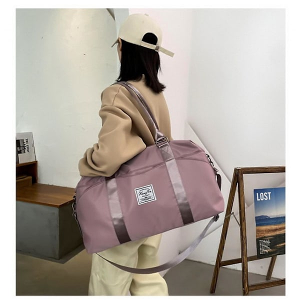 Reiseveske støvtett stor kapasitet nylon tørr/våt separasjon duffelbag for kvinner (mørk rosa)