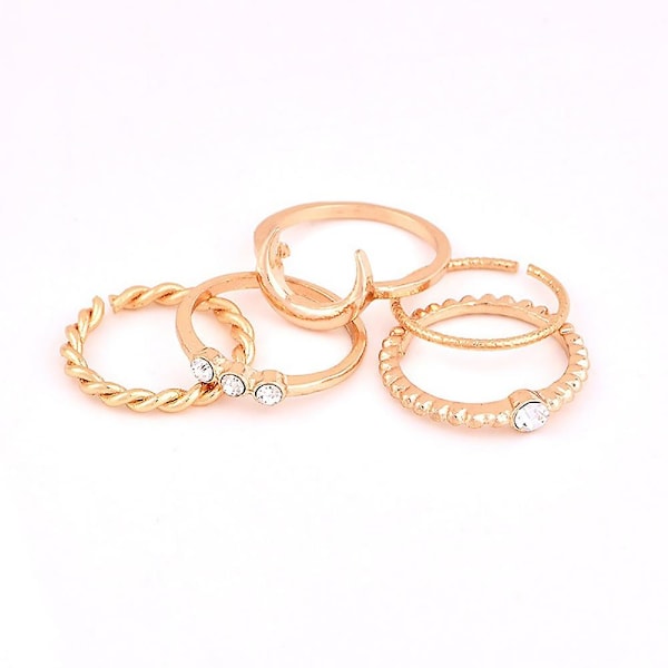 5 stk Vintage Måne Knogle Finger Ring Sæt Bohemian Justerbar Led Smykker