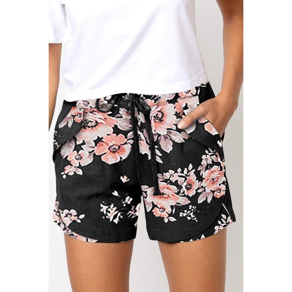 Kvinders casual shorts til sommeren 2023 Black Flowers S