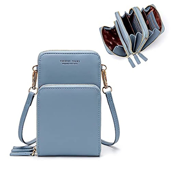 Liten Crossbody Mobiltelefonväska för Kvinnor, Mini Messenger Axelväska Plånbok med Kreditkortsfack A916-878 Light blue