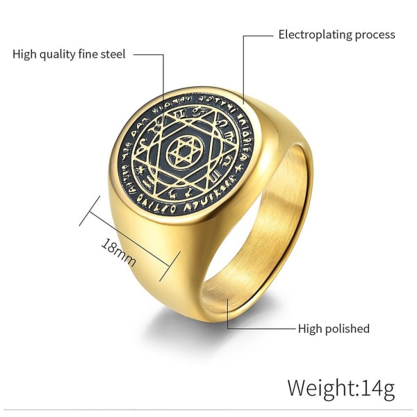 Hexagram de sju ringarnas sigill rostfritt stål Solomon sigill Ring Finger Lucky Men Him Smycken Gold