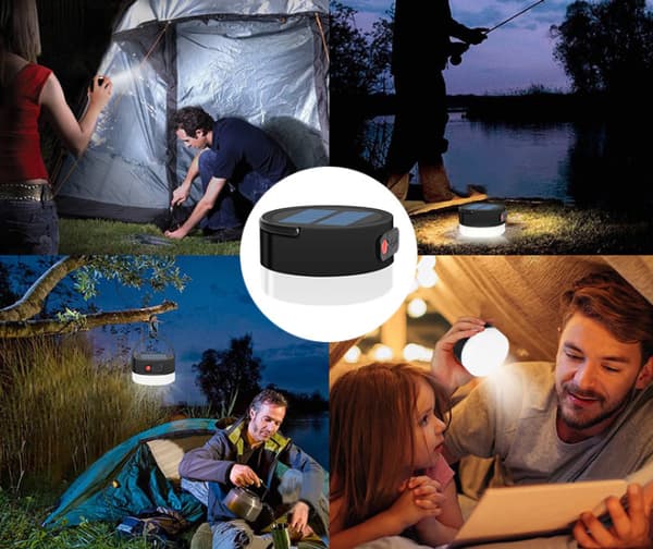 Bærbar campingnødlampe med fire lysstyrker (modell med hvit lyslading)