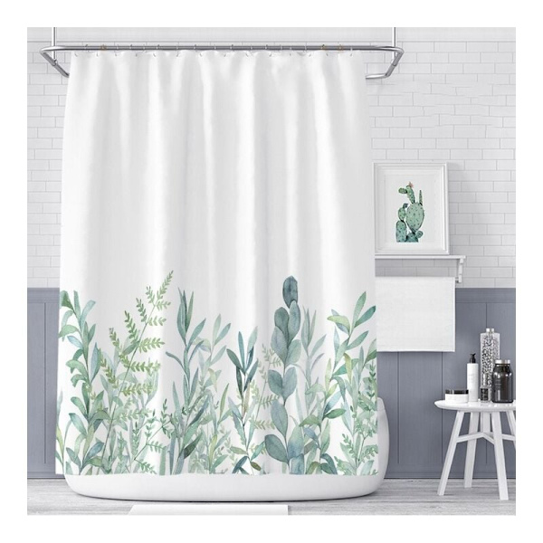 Bruseforhæng med 12 ringe til montering, 180x200 cm, grønne planter (D)