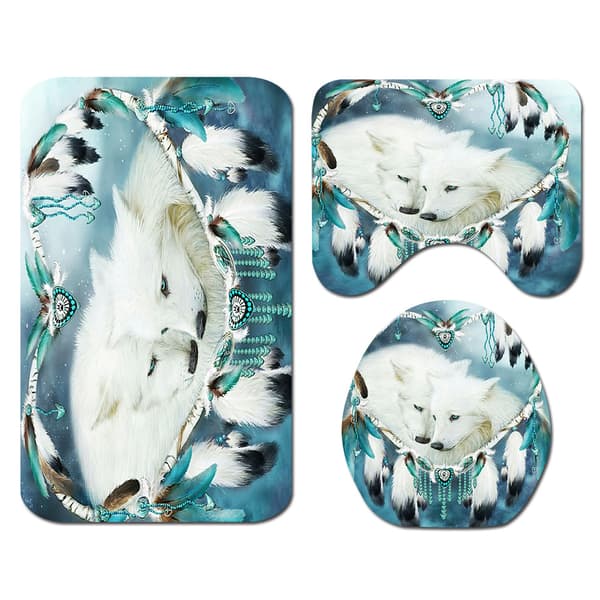 Fox Feather Print Toalettgulvmatte Firedelt Badteppesett, A1,