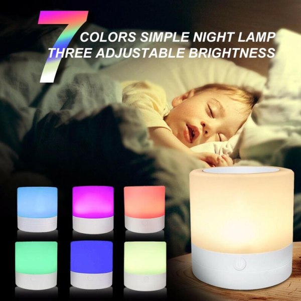 7 väriä Yksinkertainen silikoni-LED-kosketusanturi Valo Söpö yölamppu Lasten makuuhuoneeseen