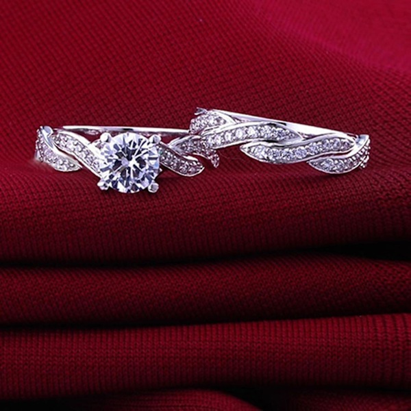2 stk./sæt kvinders ring kors design dekorative smykker tilbehør rhinestone indlagt ring til bryllup US 6