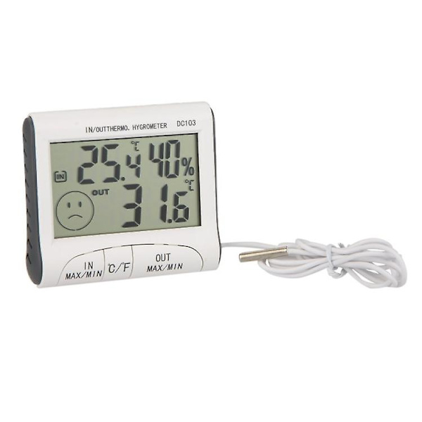 LCD Digital Termometer Hygrometer Hygrometer Och Trådbunden Temperatur Med Extern Sensor Vit