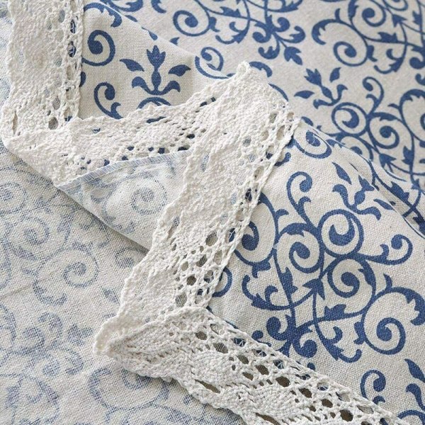 Vintage blå och vit porslinsmönster duk bomull och linne material för inomhus och utomhus bord (90*90)