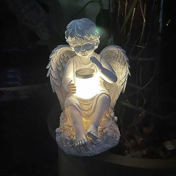 Angel Fairy Statyette Med Solar Light, Trädgård Harts Ängelfigurer Prydnad Ängladekoration för Lawn Cemetery Memorial