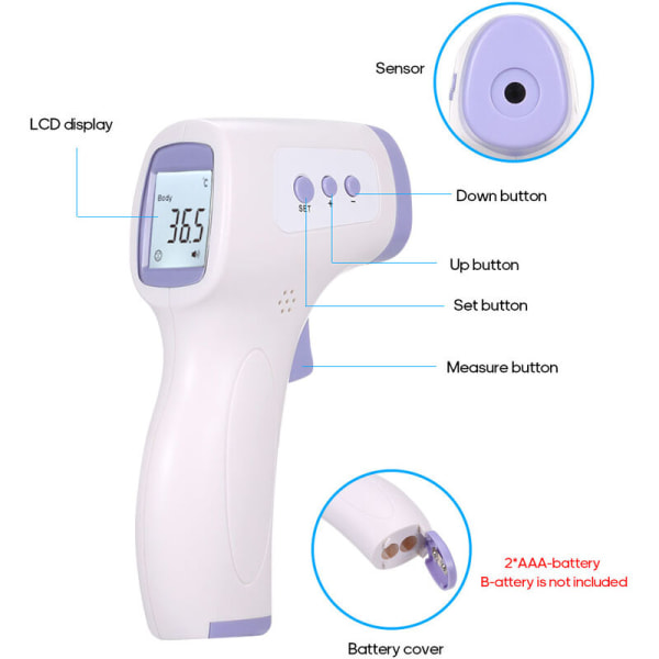 Infraröd termometer Panntermometer, icke-kontakt, hushåll, elektronisk termometer (engelska)