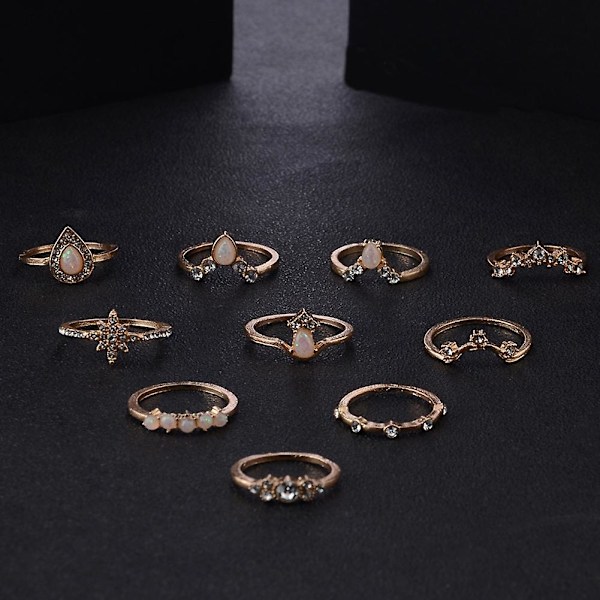 10 kpl/setti Lady Water Drop Star Crown Faux Opal Stacking Knuckle Midi Finger Ring