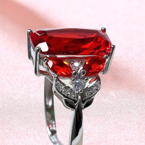 Kvinnor Röd fyrkantig strass Mode Finger Ring Engagemang Jubileumssmycken US 10