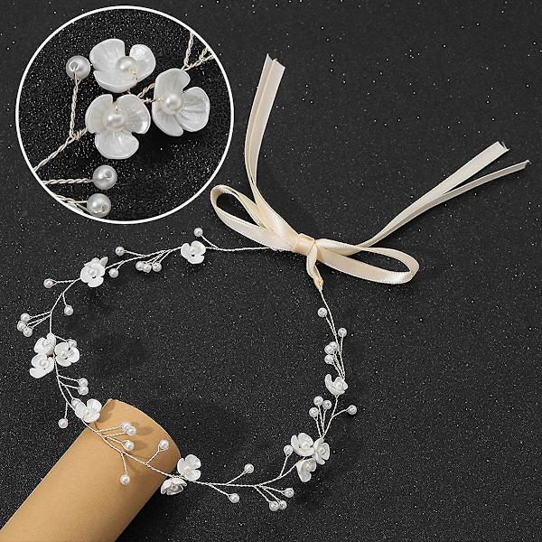 Brudhuvudbonad med Simuleringsblommor, Artificiella Pärlor, Hårsnodde, Böjbar Silver
