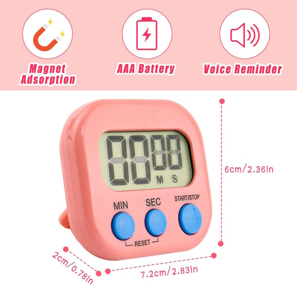 4 stk. (Blå, Hvit, Rosa, Grønn) Kjøkkentimer, Digital Timer, Stor