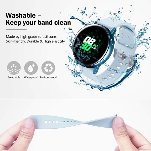 Silikonrem Kompatibel med Samsung Galaxy Watch 3 41mm Rem/Active Strap 40mm/Active Strap 2/Galaxy Watch 42mm Rem, Dam Herr Mjuk Silikon Spo