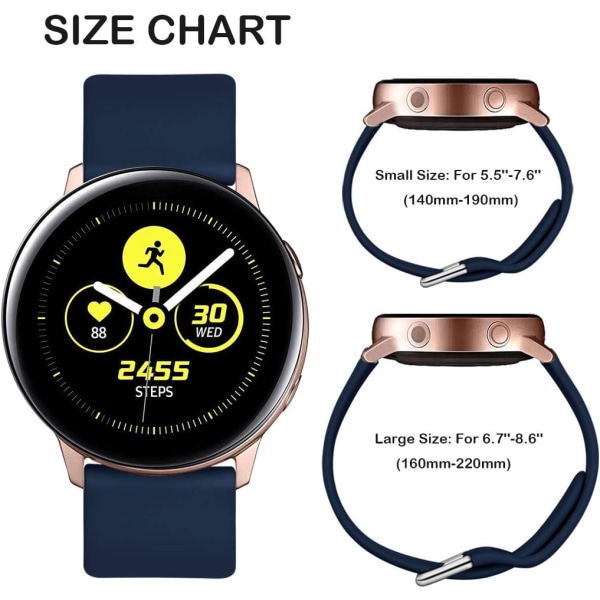 Hihna yhteensopiva Samsung Galaxy Watch Active / Active2 40mm / 44mm, 20mm pehmeät silikoniset vaihtohihnat yhteensopivat Samsung Galaxy Watch 42