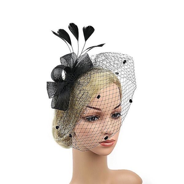 Hatt med nätgarn och fjädrar i enfärgad fascinator för bröllop, tekalas, hårprydnad Purple