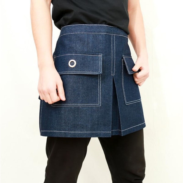 Halvlang forklæde restaurant mælkete barista frisør manicure denim forklæde overalls (blå, 60*38cm),