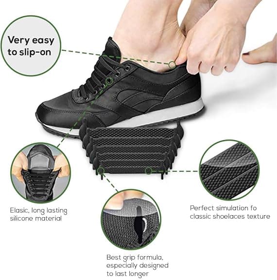 Snøreløse snørebånd til børn og voksne, grønne elastiske sneakers