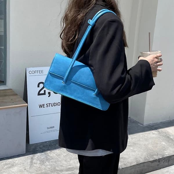 Kvinders Satchel Læder Tote Taske Mode Dame Skuldertaske Blå
