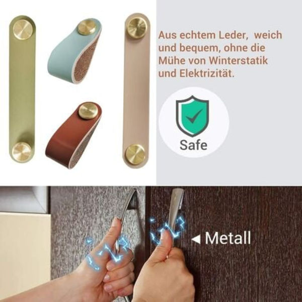 Lærskapsler til skap, 4 vintage møbelknapper, lærknapper til skap, rødbrun