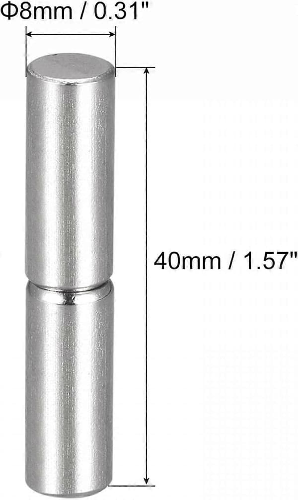 Hængsler til påsvejsning, 40 mm x 8 mm han til hun 201 rustfrit stål hængselstift
