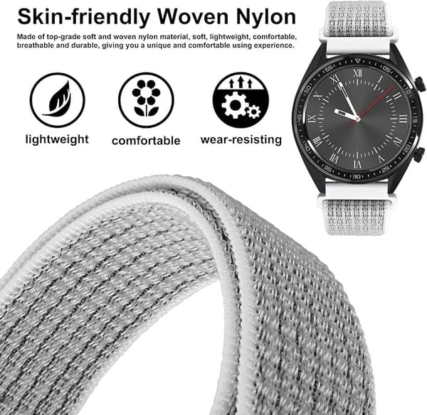 Hvit/Grå 20mm Justerbare Nylon Klokkereimer, Hurtigutløsning