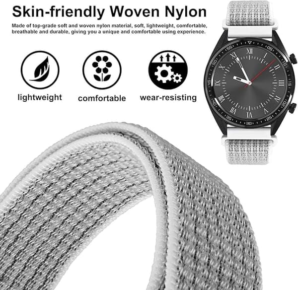 Vit/Grå 20mm Justerbara Klockarmband i Nylon, Snabbkoppling