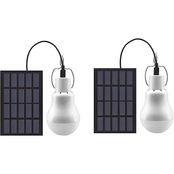 2-pack Solcellsdrivna LED-lampor för Skjul, Ficklampa, Inomhusbelysning, Kök, Läsning med Solpanel för Vandring, Camping, Fiske, Tält