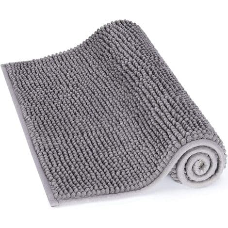 Skridsikker absorberende bademåtte 80 cm x 50 cm Chenille mikrofiber brusemåtte til badeværelse, grå