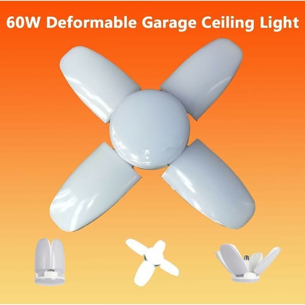 LED Garageloft, E27 6000K Naturlys 60W Sammenfoldelig Arbejdslampefod til Lade, Garage, Lager 85-265V Sasicare, til