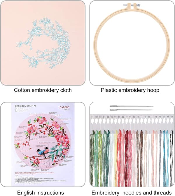 Broderi Starter Kit, (Fugle og Blomster) DIY Korssting