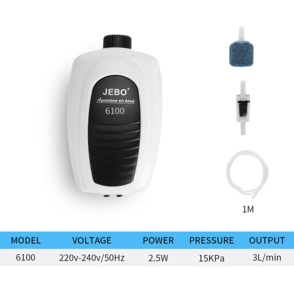 Mini akvarie luftpumpe, stille akvarie bobler, oksygen lufterpumpe for liten fisketank, med luftslange, luftestein og ch