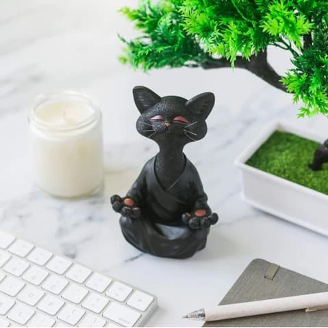 Have Statue Meditation Dyr Meditation Kat Ornament Stor (Sort),