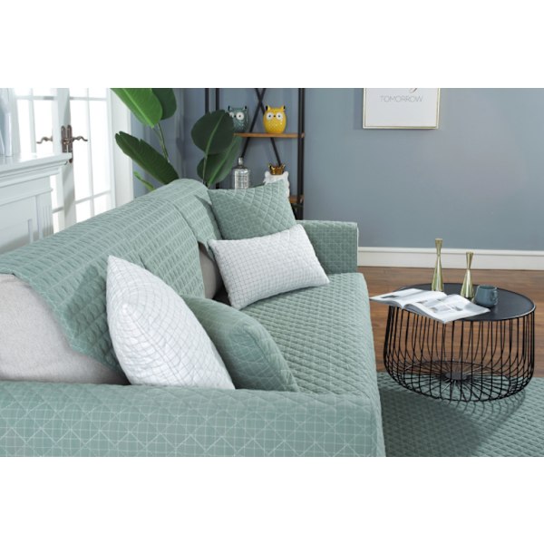 Moderne og enkel vævet vasket bomulds sofa pude, stof anti-slip læder sofa betræk pude (Ternet grøn, 90*160CM)