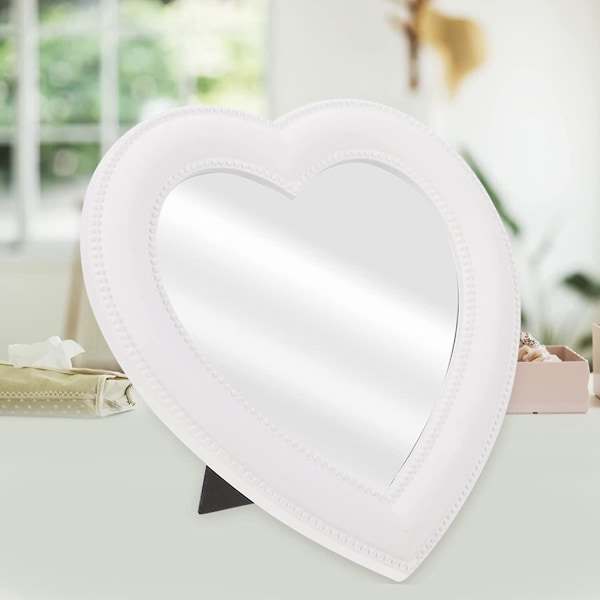 Hjertesminkespeil Vegg Hjerteformet speil Bordspeil med stativ Sminkespeil Bærbart stativ Bordspeil Rosa White