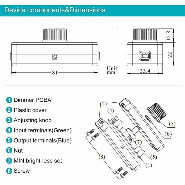 LED bagkantsdæmper 3-100W (drejedæmper), bruges til dæmpbare LED'er, glødelamper, halogenlamper, 220-240V, CE stikafbryder, sort