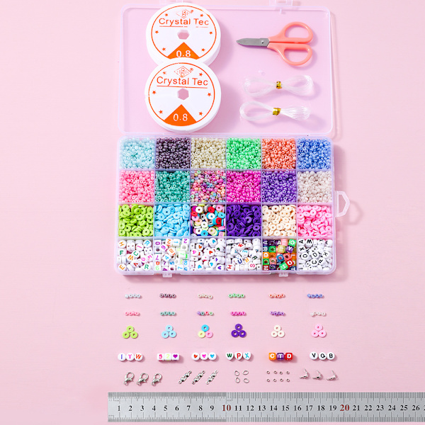 Macaronfärgade hirs pärlor mjuka keramik bokstavspärlor 24 rutnät DIY låda set